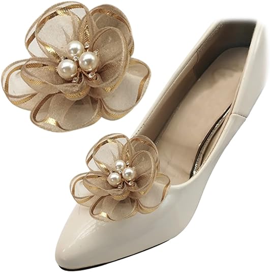 2pc Pearl Flowers Shoe Clips (Champagne)