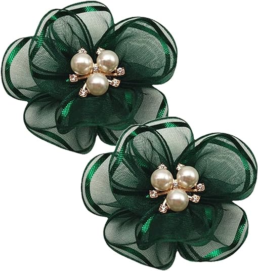 2pc Pearl Flowers Shoe Clips (Green)