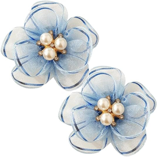 2pc Pearl Flowers Shoe Clips (Light Blue)