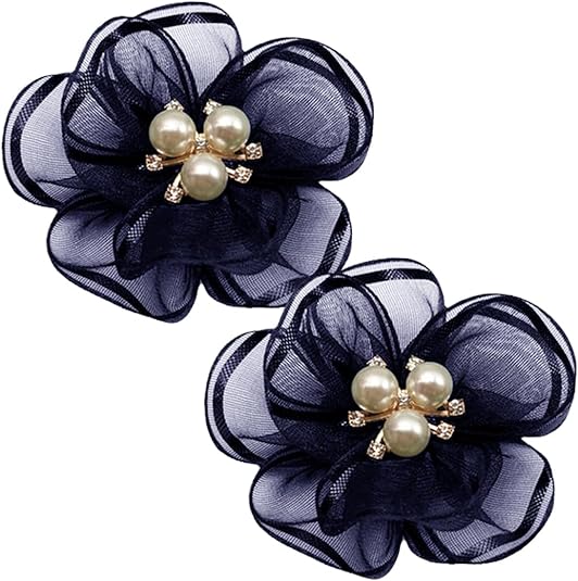 2pc Pearl Flowers Shoe Clips (Navy)