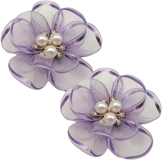 2pc Pearl Flowers Shoe Clips (Purple)