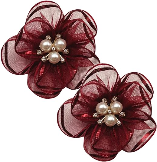 2pc Pearl Flowers Shoe Clips (Red)