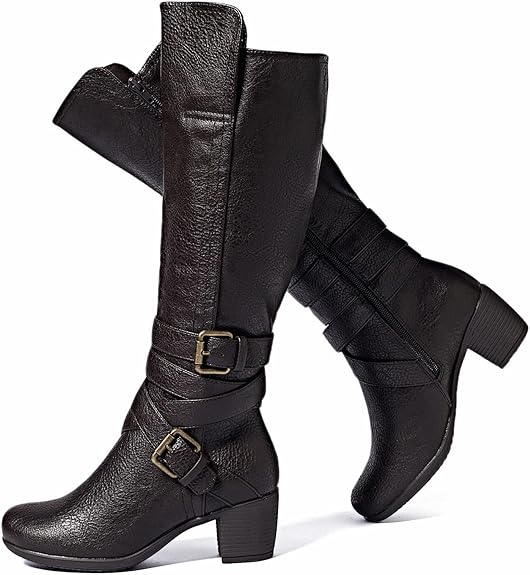 Chunky Heel Knee High Boots (Dark Brown)