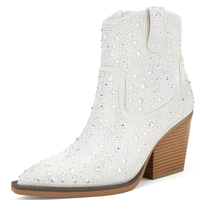 Womens Rhinestone Boots (White)