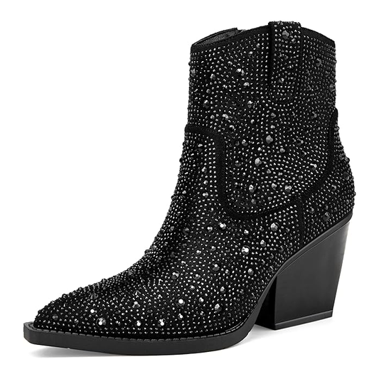 Womens Rhinestone Boots (Black)