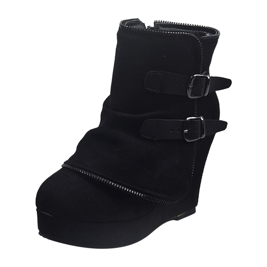 Wedge Heel Fabric Booties (Black)