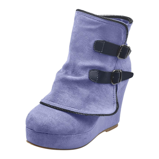 Wedge Heel Fabric Booties (Grey)