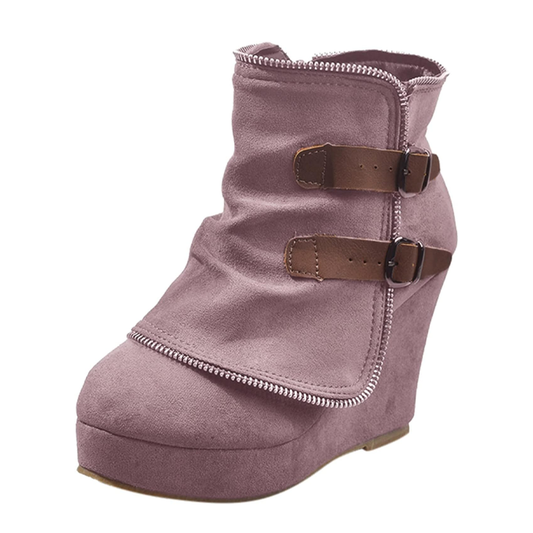 Wedge Heel Fabric Booties (Rustic)