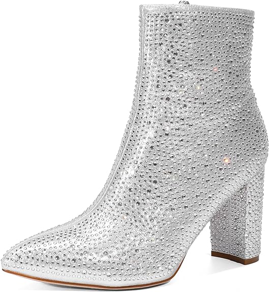 Womens Chunky Ankle Booties (Glitter)