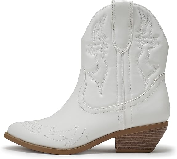 Women Western Stitched Booties (White)