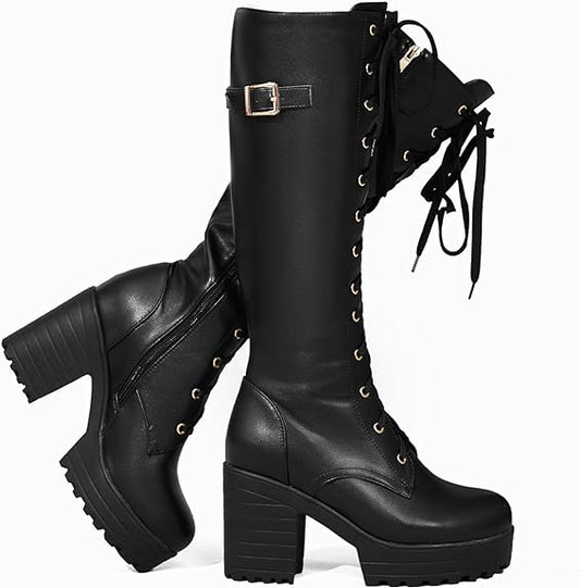 Gothic Platform Knee Boots (Black)