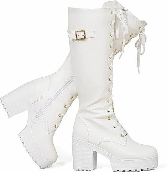 Gothic Platform Knee Boots (White)