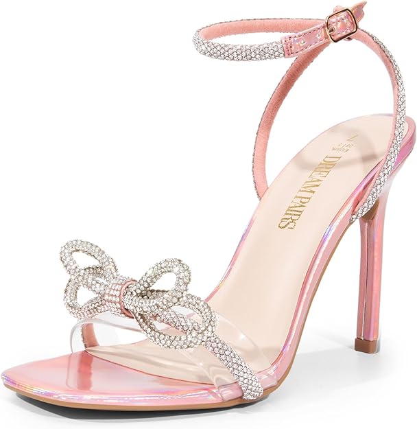 Womens Bowknots Crystal Heels (Pearl)