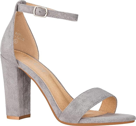 Womens Open Toe Heels (Grey Suede)