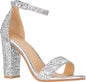 Womens Open Toe Heels (Silver Glitter)