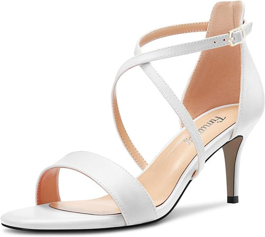 Cross-Strap Mid Heel (White)