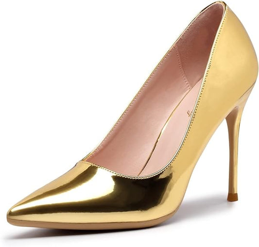 Womens Pointed High Heels (Gold)