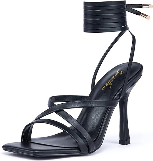 Womens Strappy Heels (Black)