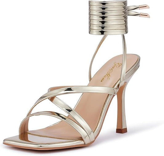 Womens Strappy Heels (Gold)