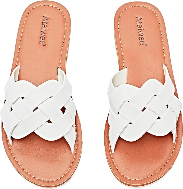 Womens Flat Slide Sandals (White)