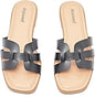 Womens Wide Flappy Flat Slides (Black)