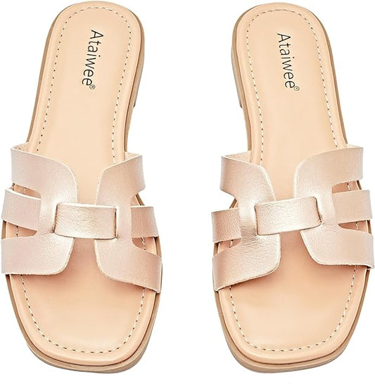 Womens Wide Flappy Flat Slides (Gold)